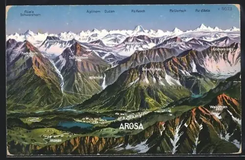 AK Arosa, Gesamtansicht mit Tal und Bergpanorama