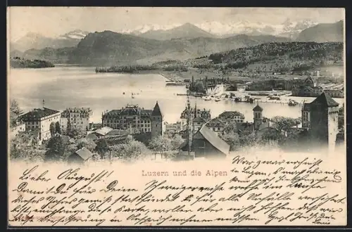AK Luzern, Panorama mit den Alpen