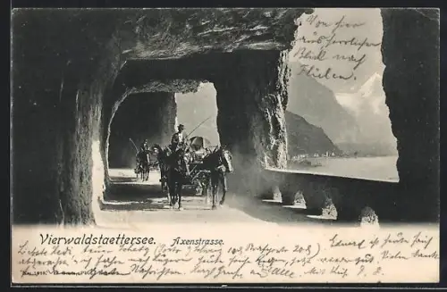 AK Axenstrasse /Vierwaldstättersee, Pferde-Gespanne