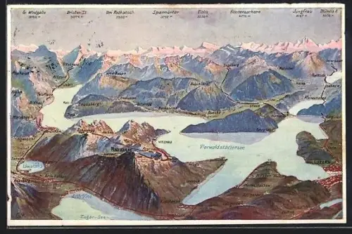 AK Vitznau-Rigi-Bahn, Panorama mit dem Vierwaldstättensee