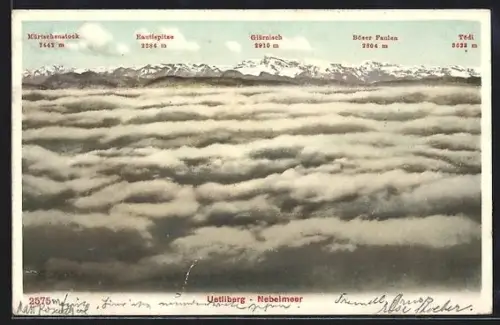 AK Uetliberg, Nebelmeer mit Glärnisch, Tödi und Böser Faulen