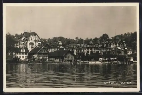AK Weggis-Unterdorf, Uferpartie mit Hotel Rigi