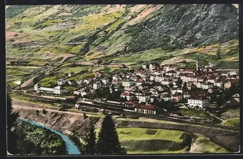 AK Airolo, Ferrovia del Gottardo, Blick auf den Bahnhof im Ort