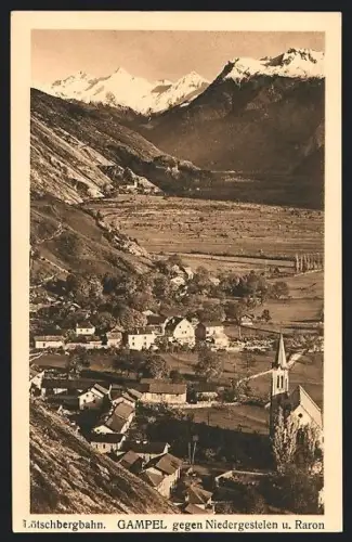 AK Gampel, Ortsansicht gegen Niedergestelen und Raron