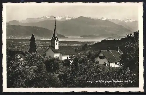 AK Aeugst a. Albis, Kirche gegen Zugersee und Rigi
