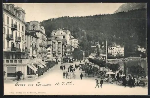 AK Brunnen, Strassenpartie mit Hotel