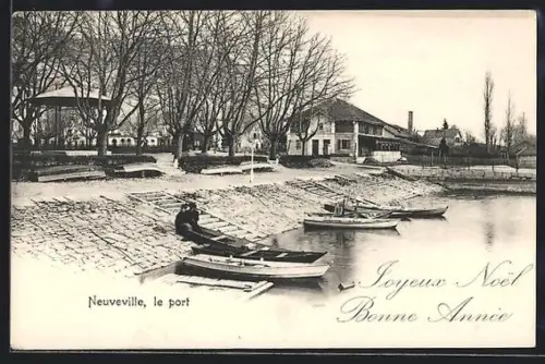 AK Neuveville, Uferpartie mit Booten