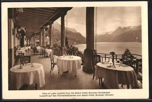 AK Brunnen, Grand Hotel, Aussicht auf den Vierwaldstättersee