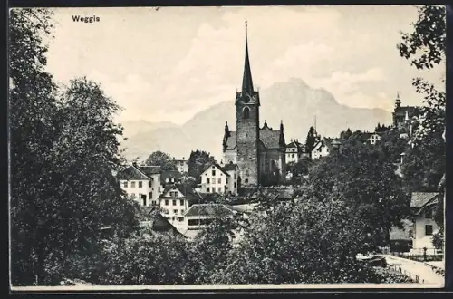 AK Weggis, Teilansicht mit Kirche