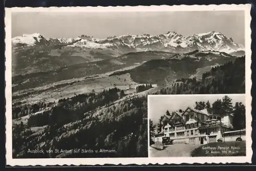 AK St. Anton-Oberegg, Gasthaus-Pension Rössli, Ausblick auf Säntis und Altmann