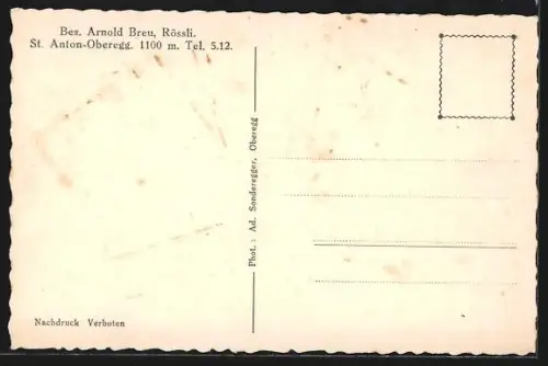 AK St. Anton-Oberegg, Gasthaus-Pension Rössli, Ausblick auf Säntis und Altmann