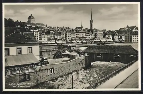 AK Zürich, Gedeckte Brücke und Limmatquai