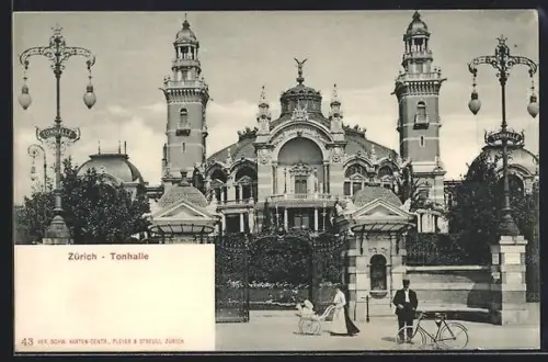 AK Zürich, Tonhalle mit Strassenpartie