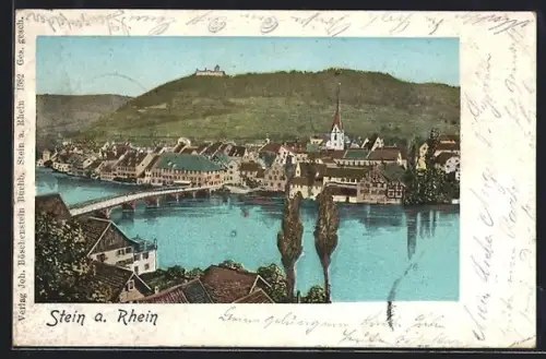 Künstler-AK Stein a. Rhein, Teilansicht mit Brücke
