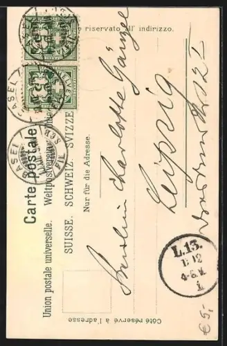 Lithographie Basel, Ortspartie mit Brücke