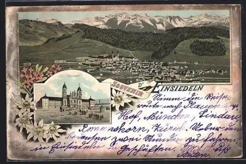 Lithographie Einsiedeln, Gesamtansicht, Kloster