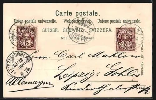 Lithographie Bern, Bahnhof, Adrian von Bubenberg Denkmal