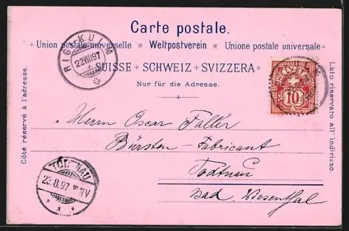 Lithographie Rigi-kulm, Bergbahn am Kurhaus