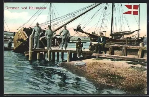 AK Graensen ved Hejtsminde, Grenze, dänische Flagge