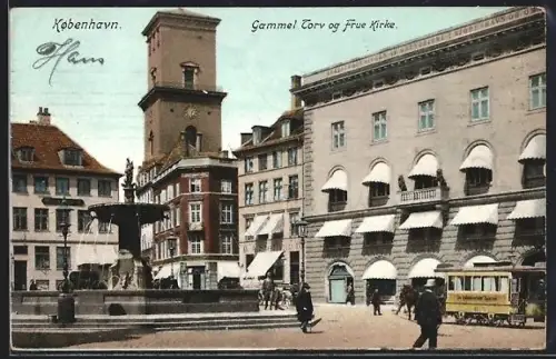 AK København, Gammel Torv og Frue Kirke, Strassenbahn