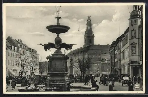 AK Kobenhavn, Hojbroplads, Platz im Zentrum, Brunnen mit Störchen
