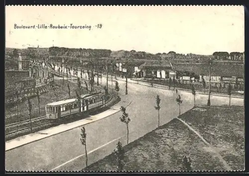 AK Lille, Strassenbahn, Boulevard-Lille-Roubaix-Tourcoing