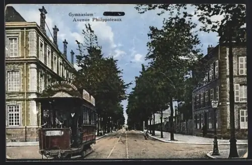 AK Sedan, Avenue Philippoteaux, Strassenansicht, Gymnasium, Strassenbahn
