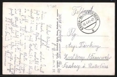 AK Essen / Ruhr, Strasse, Münster, Rathausturm