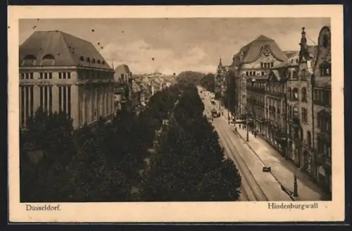 AK Düsseldorf, Partie am Hindenburgwall mit Strassenbahn