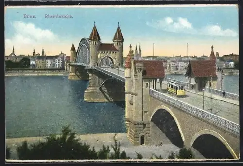 AK Bonn, Eine Strassenbahn auf der Rheinbrücke