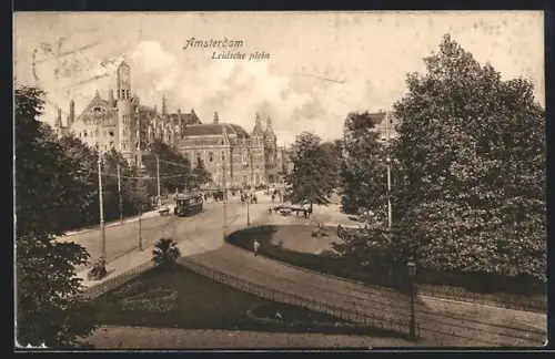 AK Amsterdam, Leidsche plein, Strassenbahn