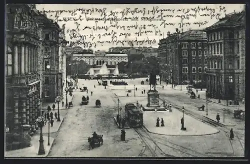 AK Wien, Schwarzenbergplatz mit Monument und Strassenbahn