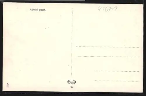 AK Budapest, Rue de Rákókczi, Strassenbahn