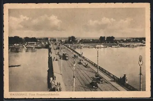 AK Warschau-Warszawa, Blick auf die Fürst Poniatowskibrücke, Strassenbahn