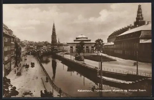 AK Kobenhavn, Thorwaldsens Museum og Nicolai Taarn, Strassenbahn