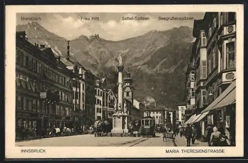 AK Innsbruck, Partie an der Maria Theresienstrasse mit Strassenbahn