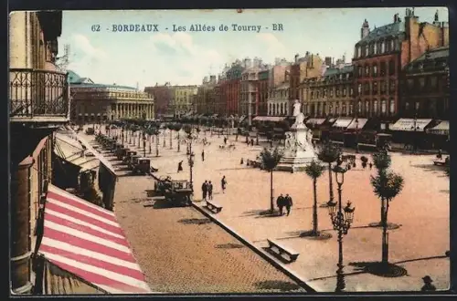 AK Bordeaux, Les Allées de Tourny, Strassenbahn