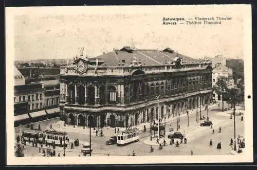 AK Anvers, Théâtre Flamand, Strassenbahn