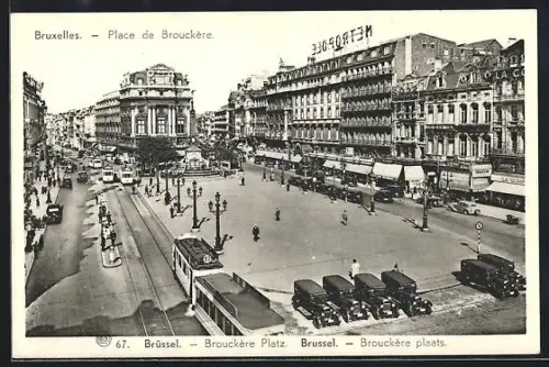 AK Brüssel, Brouckére Platz mit Strassenbahn