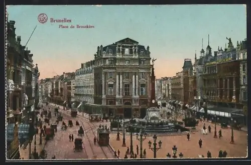 AK Brüssel / Bruxelles, Place de Brouckere, Strassenbahn