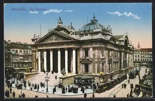 AK Bruxelles, La Bourse, Strassenbahn