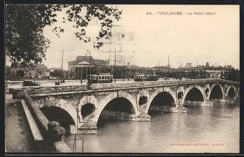 AK Toulouse, le pont neuf, Strassenbahnen