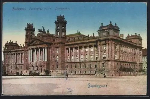 AK Budapest, Justizpalast mit Strassenbahn