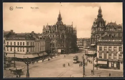 AK Anvers, Rue Leys, Strassenbahn