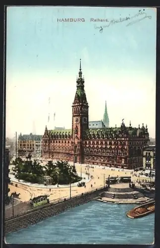 AK Hamburg, Rathaus mit Umgebung aus der Vogelschau