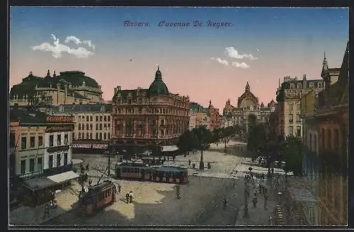 AK Anvers, L`Avenue de Keyser, Strassenbahn