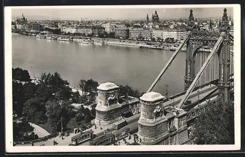 AK Budapest, Vue du mont st. Gérard, Strassenbahn
