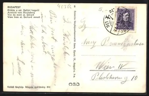 AK Budapest, Vue du mont st. Gérard, Strassenbahn