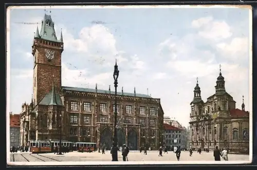 AK Praha, Hôtel de ville, Strassenbahn