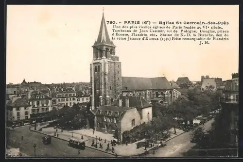 AK Paris, Eglise St. Germain-des-Prés, Strassenbahn